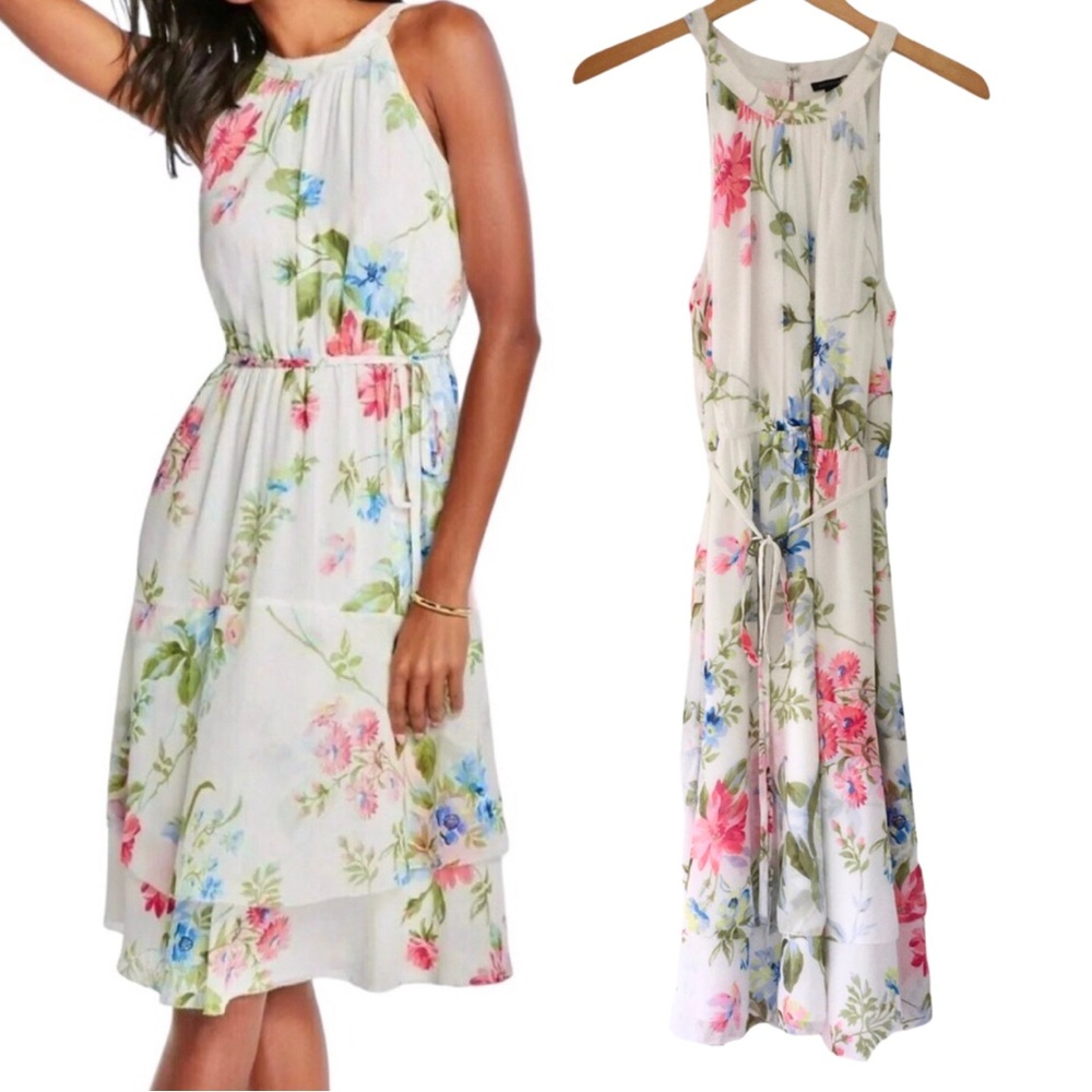 Ann Taylor Chiffon Sleeveless Tiered Dress Feminine Floral NWT Wedding Guest 12